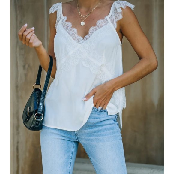 Mustard Seed Tops - Vici Love Language Ecru lace camisole
